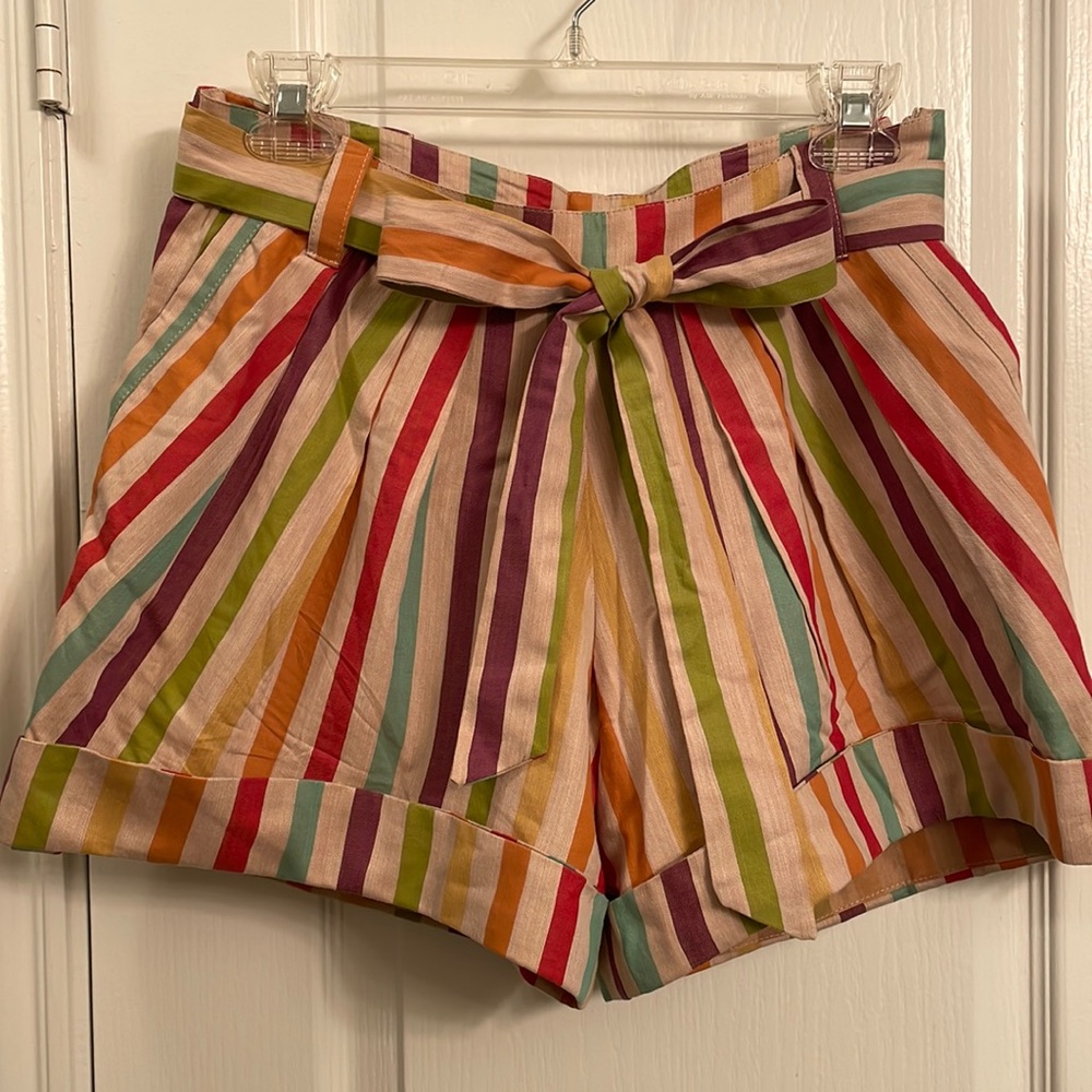 Rainbow Anthropologie shorts with wrap belt